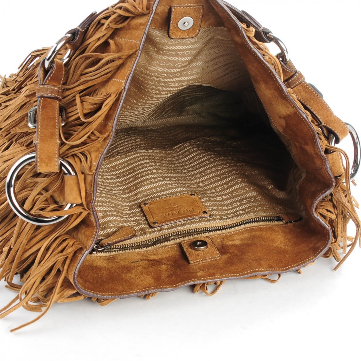 Suede Scamosciato Fringe Hobo Cammello