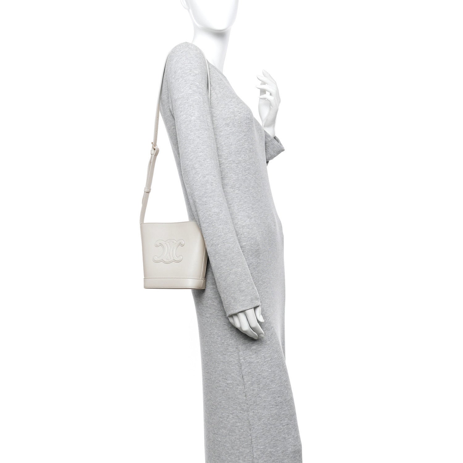 Celine Smooth Calfskin Mini Cuir Triomphe Bucket Bag White 2 of 12