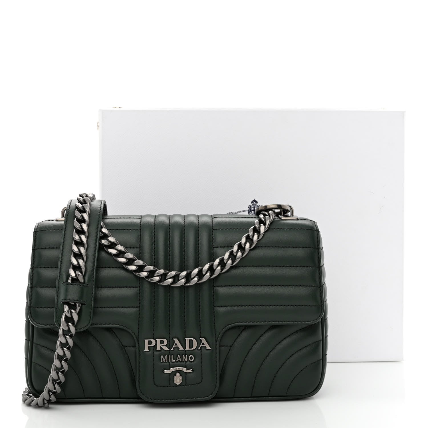 Prada Soft Calfskin Impunture Diagramme Medium Chain Flap Shoulder Bag Smeraldo 12 of 12