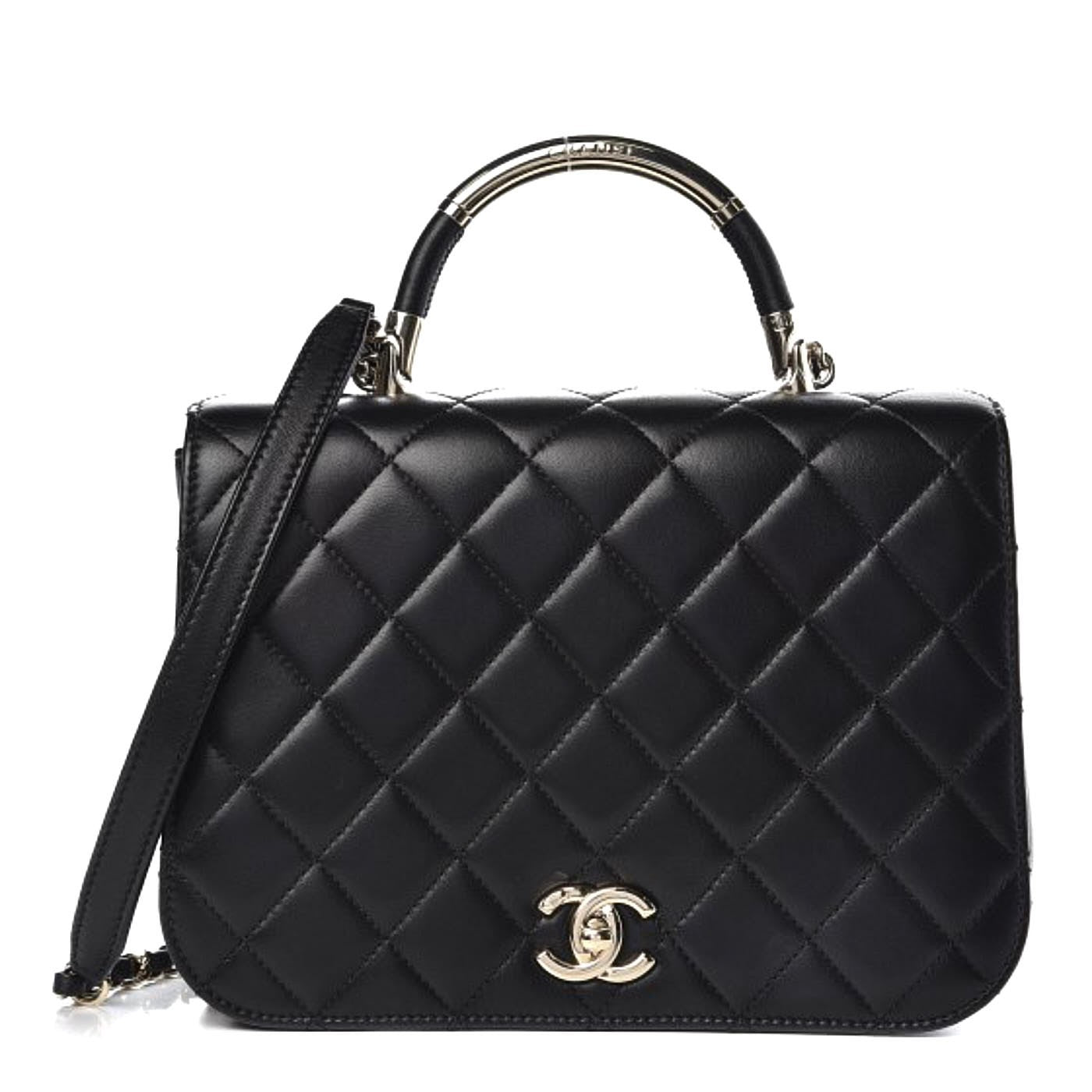 Lambskin Quilted Medium Carry Chic Flap Black