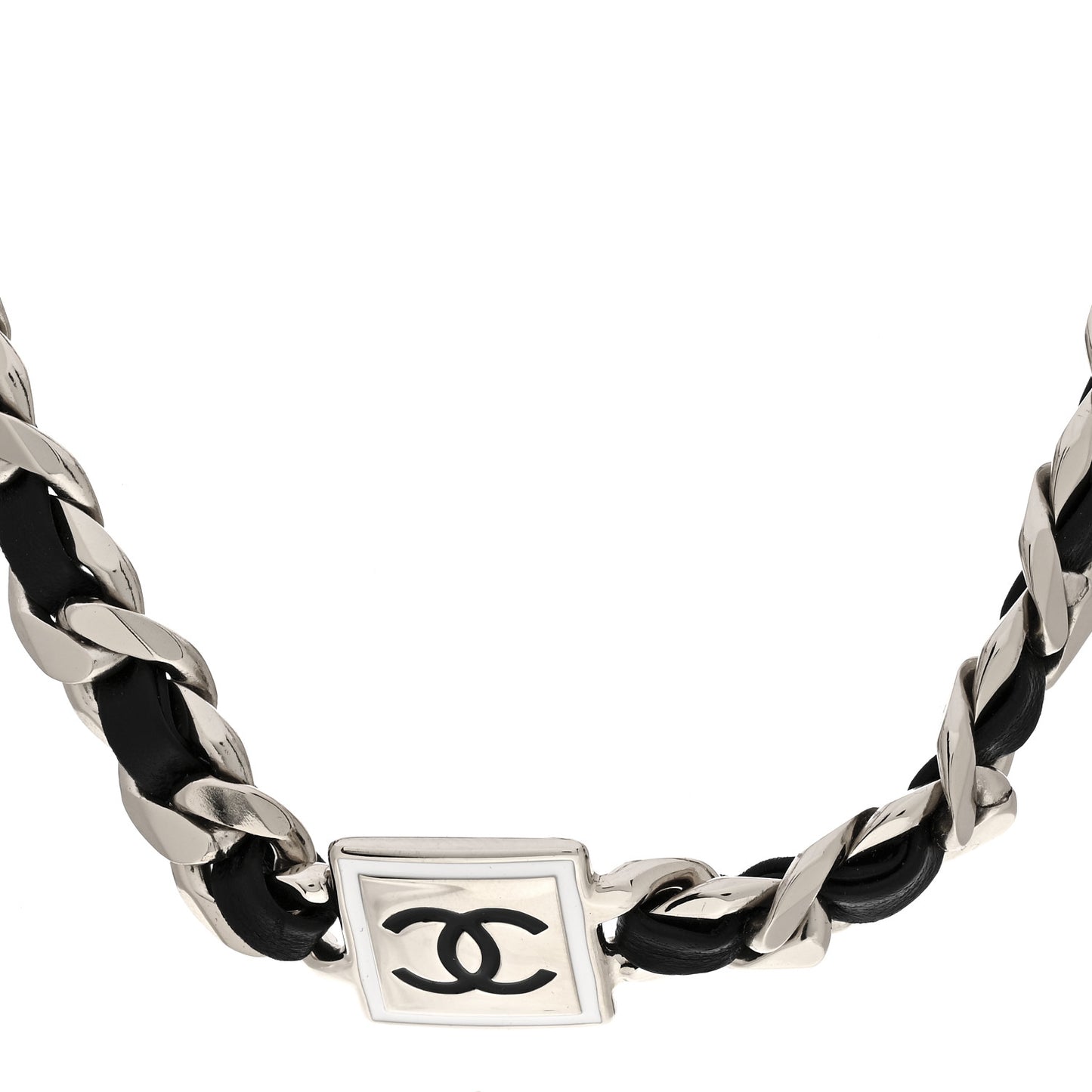 Metal Lambskin CC Square Choker Gold Black White