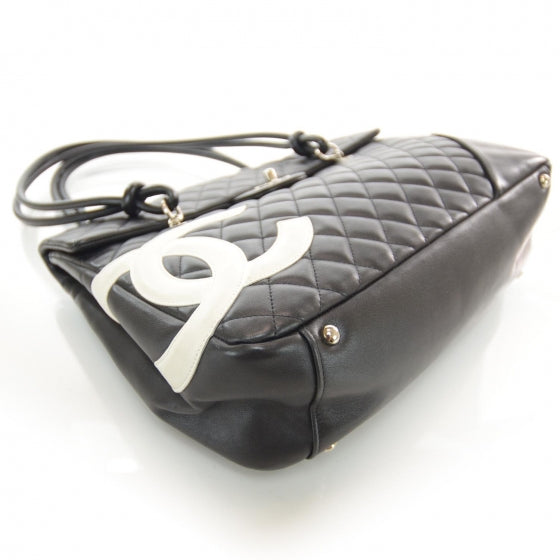 Calfskin Quilted Large Cambon Flap Black White