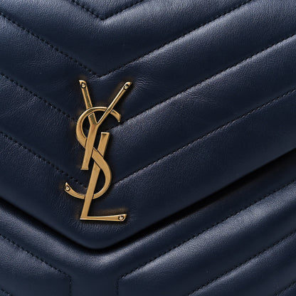 Saint Laurent Calfskin Y Quilted Monogram Medium Loulou Chain Satchel Deep Marine 9 of 11