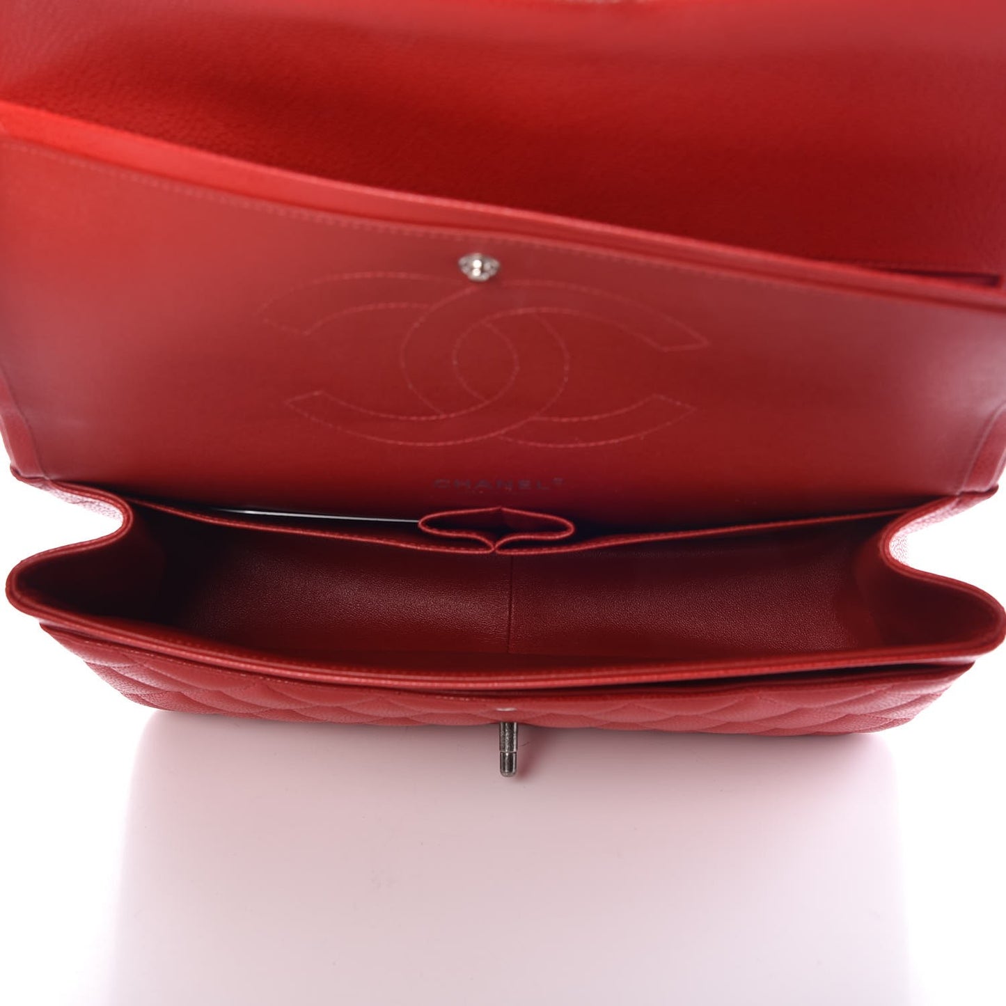 Caviar Quilted Jumbo Double Flap Dark Red