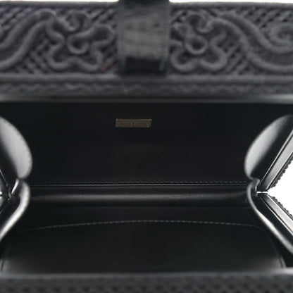 Dolce & Gabbana Cotton Calfskin Crocodile Embossed Cordonetto Lace Embroidered Box Shoulder Bag Black 5 of 9