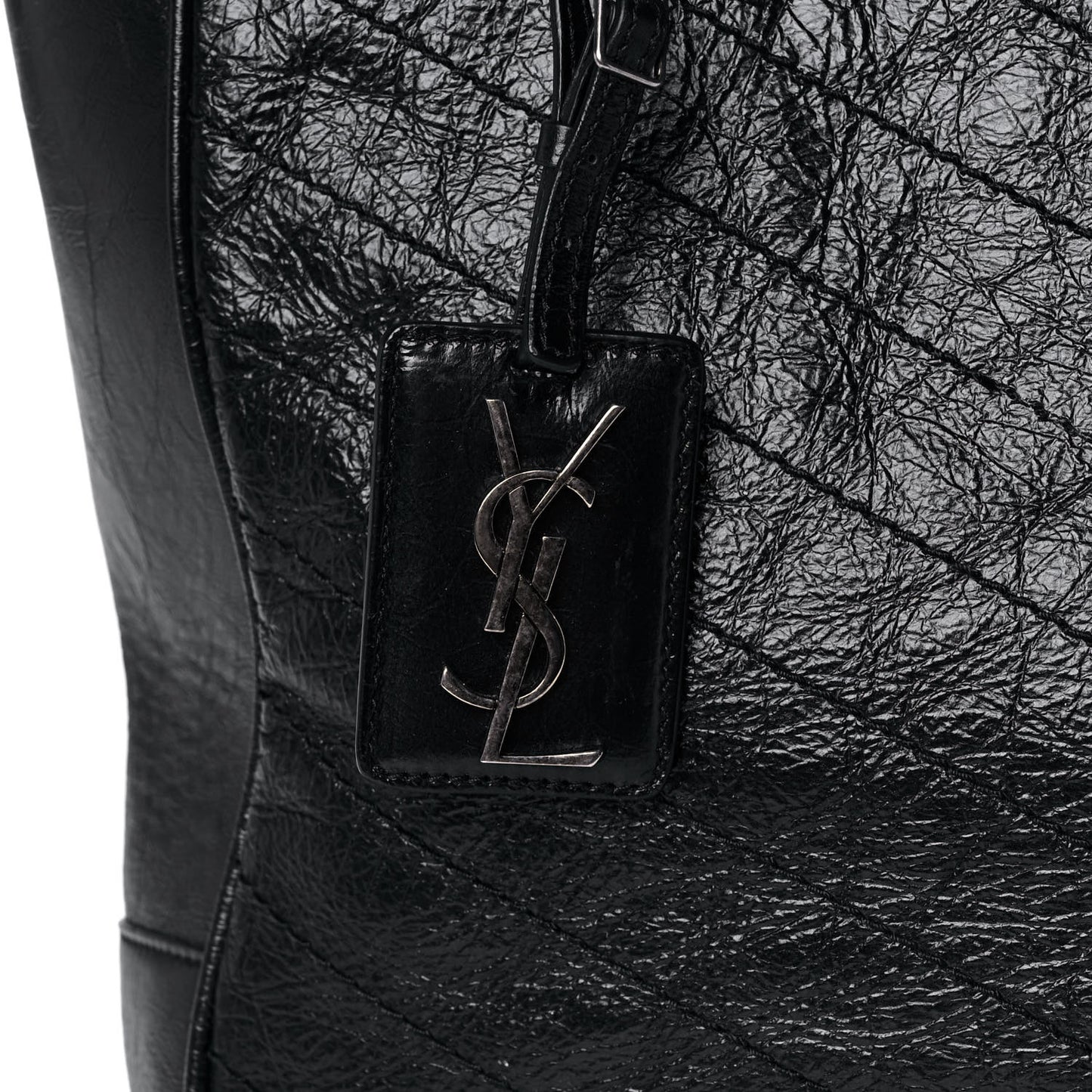 Crinkled Calfskin Matelasse Monogram Large Niki Shopping Tote Bag Black