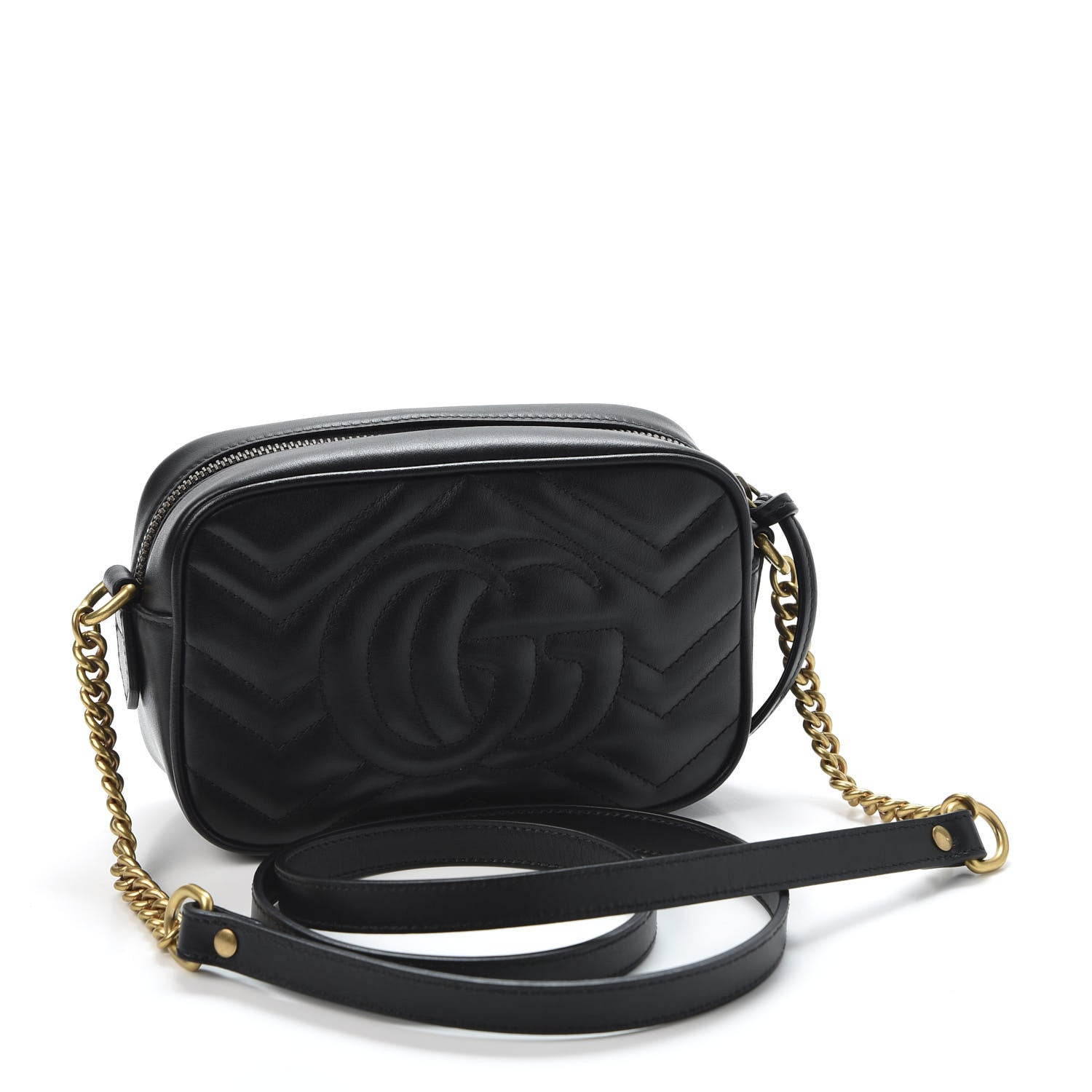 Gucci Calfskin Matelasse Mini GG Marmont Chain Shoulder Bag Black 2 of 10