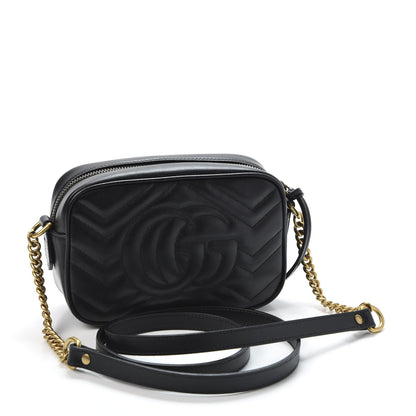 Gucci Calfskin Matelasse Mini GG Marmont Chain Shoulder Bag Black 2 of 10