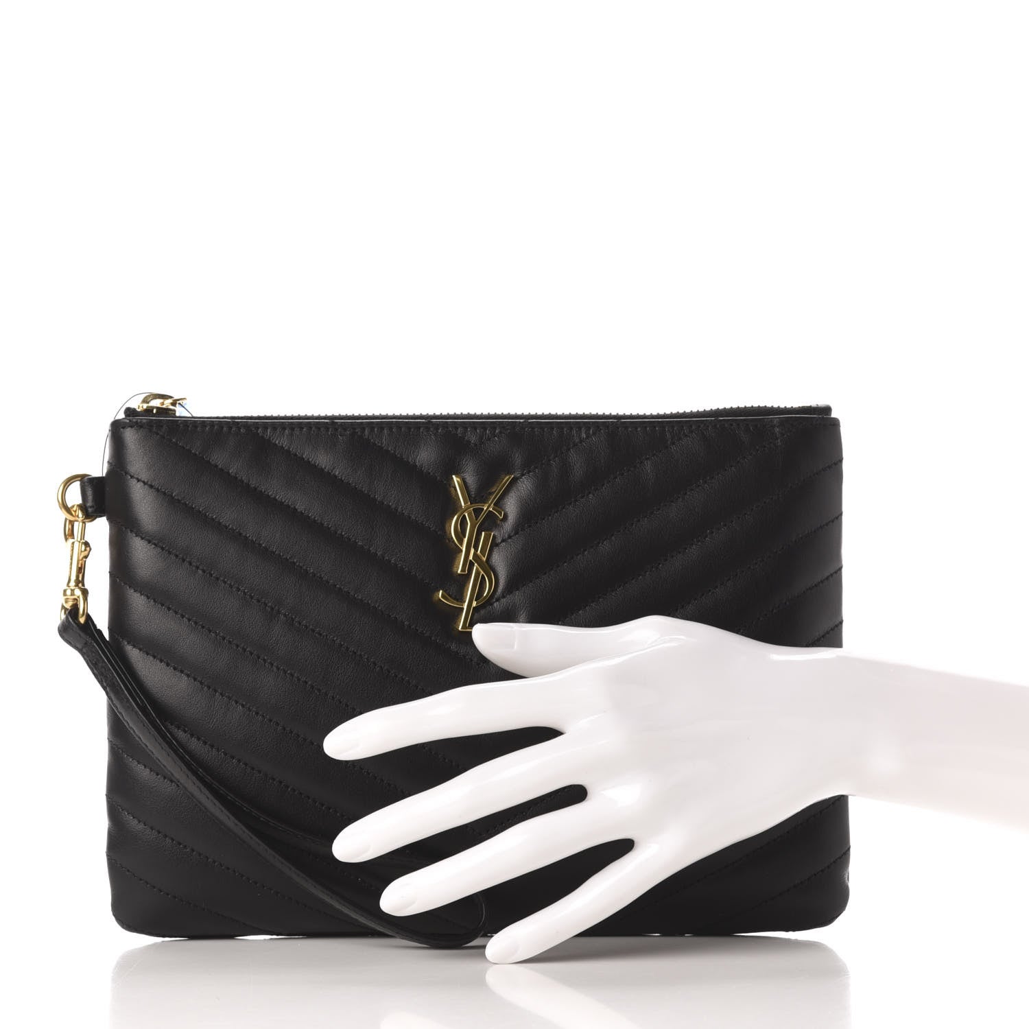 Saint Laurent Calfskin Matelasse Chevron Monogram A5 Wristlet Black 2 of 10