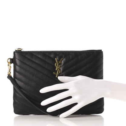 Saint Laurent Calfskin Matelasse Chevron Monogram A5 Wristlet Black 2 of 10
