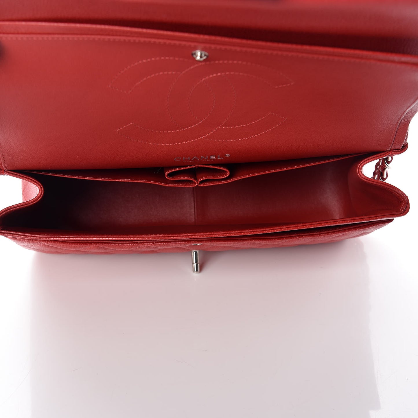 Caviar Quilted Jumbo Double Flap Red