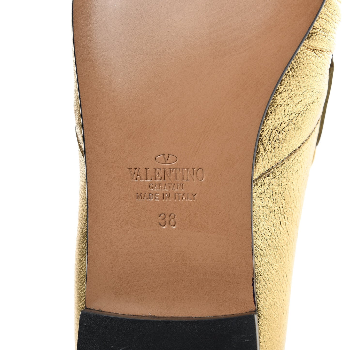 Metallic Calfskin Rockstud Loafers 38 Deep Gold