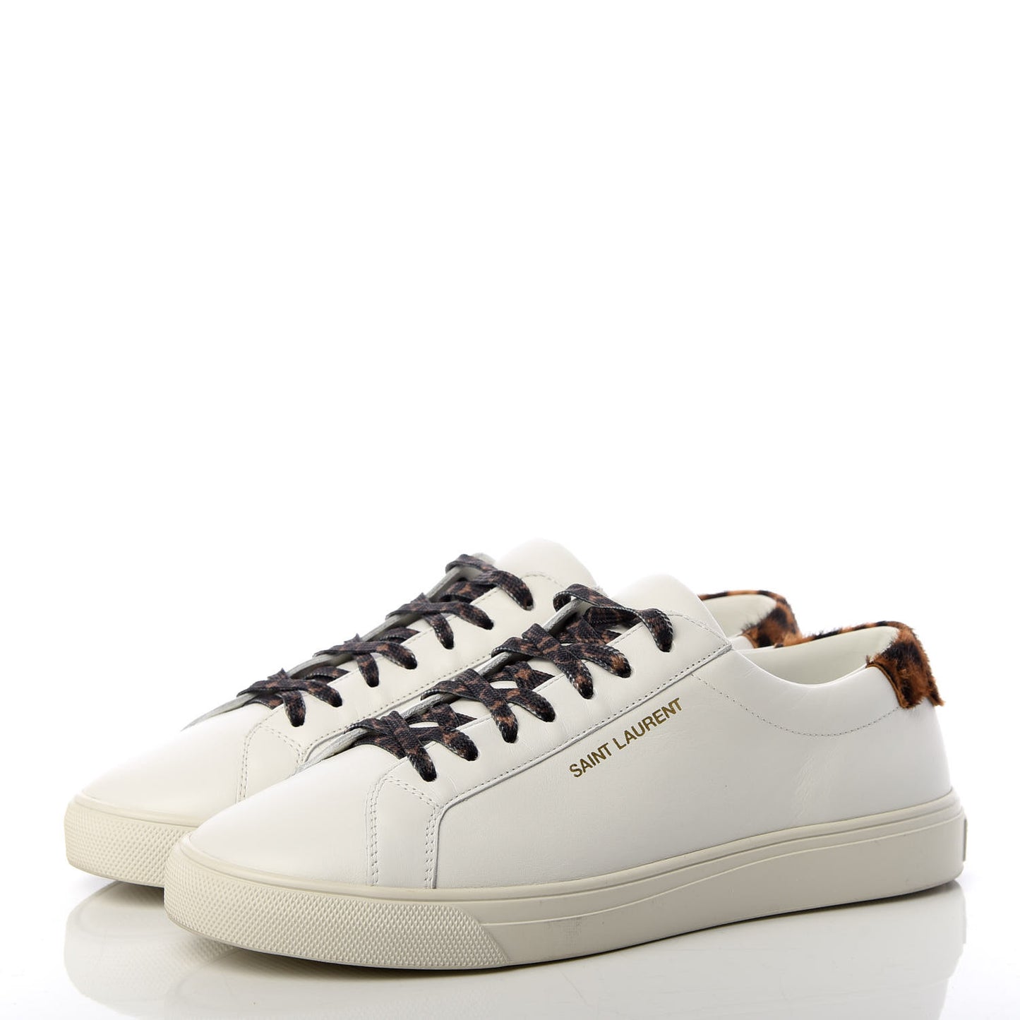 Calfskin Leopard Print Andy Low Top Sneakers 36.5 White