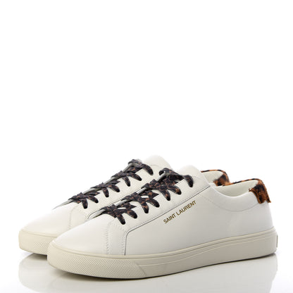 Saint Laurent Calfskin Leopard Print Andy Low Top Sneakers 36.5 White 3 of 11