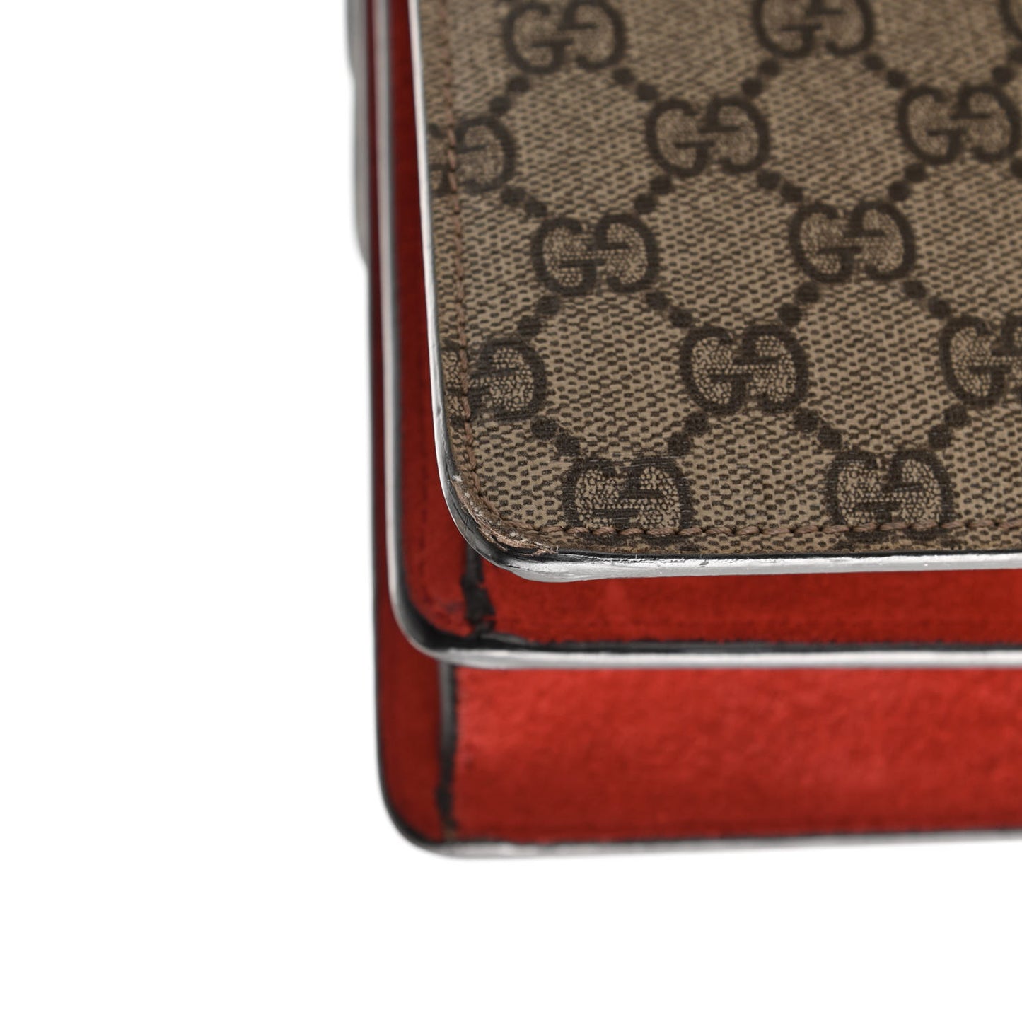 GG Supreme Monogram Suede Small Dionysus Shoulder Bag Beige Ebony Vulcanic Red
