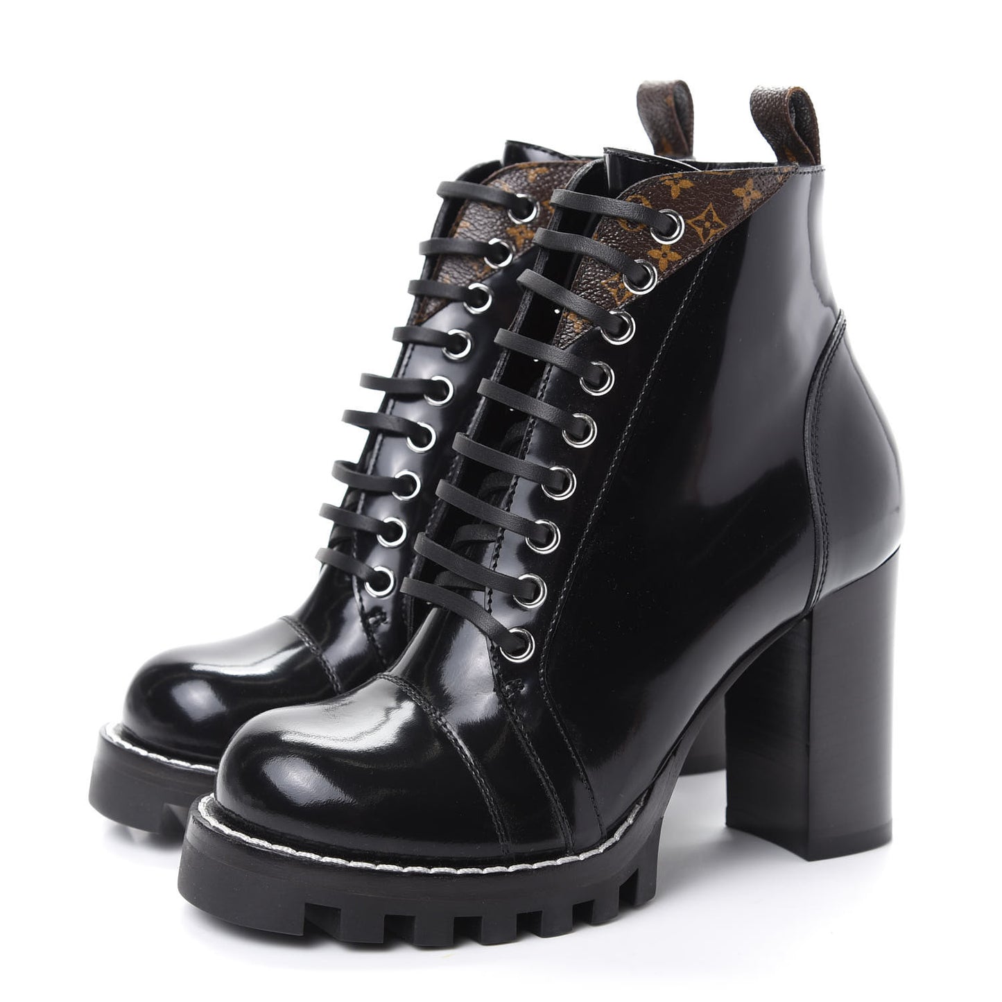 Patent Calfskin Monogram Star Trail Ankle Boots 36 Black