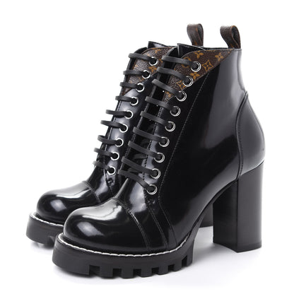 Louis Vuitton Patent Calfskin Monogram Star Trail Ankle Boots 36 Black 3 of 9