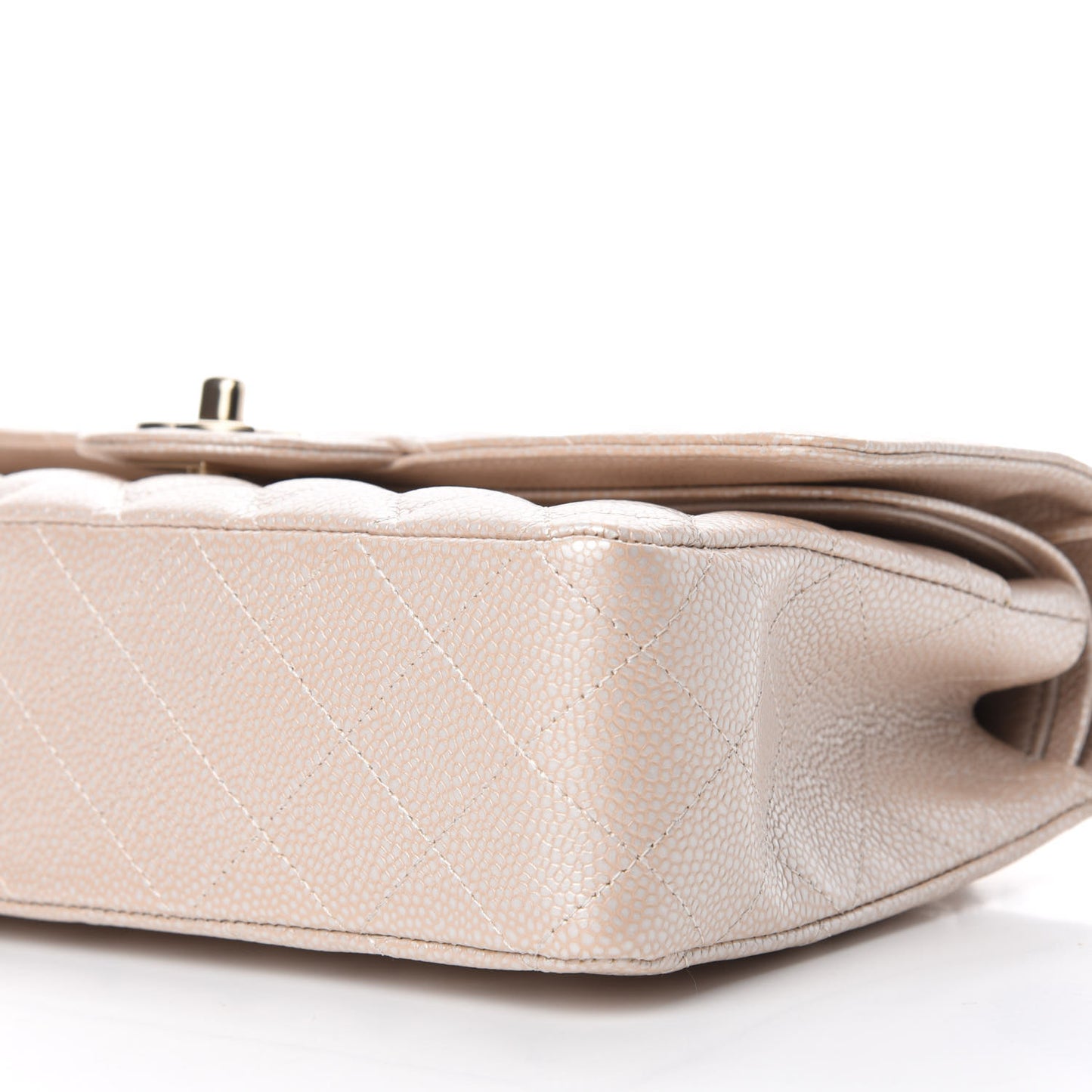 Pearly Caviar Quilted Medium Double Flap Light Beige