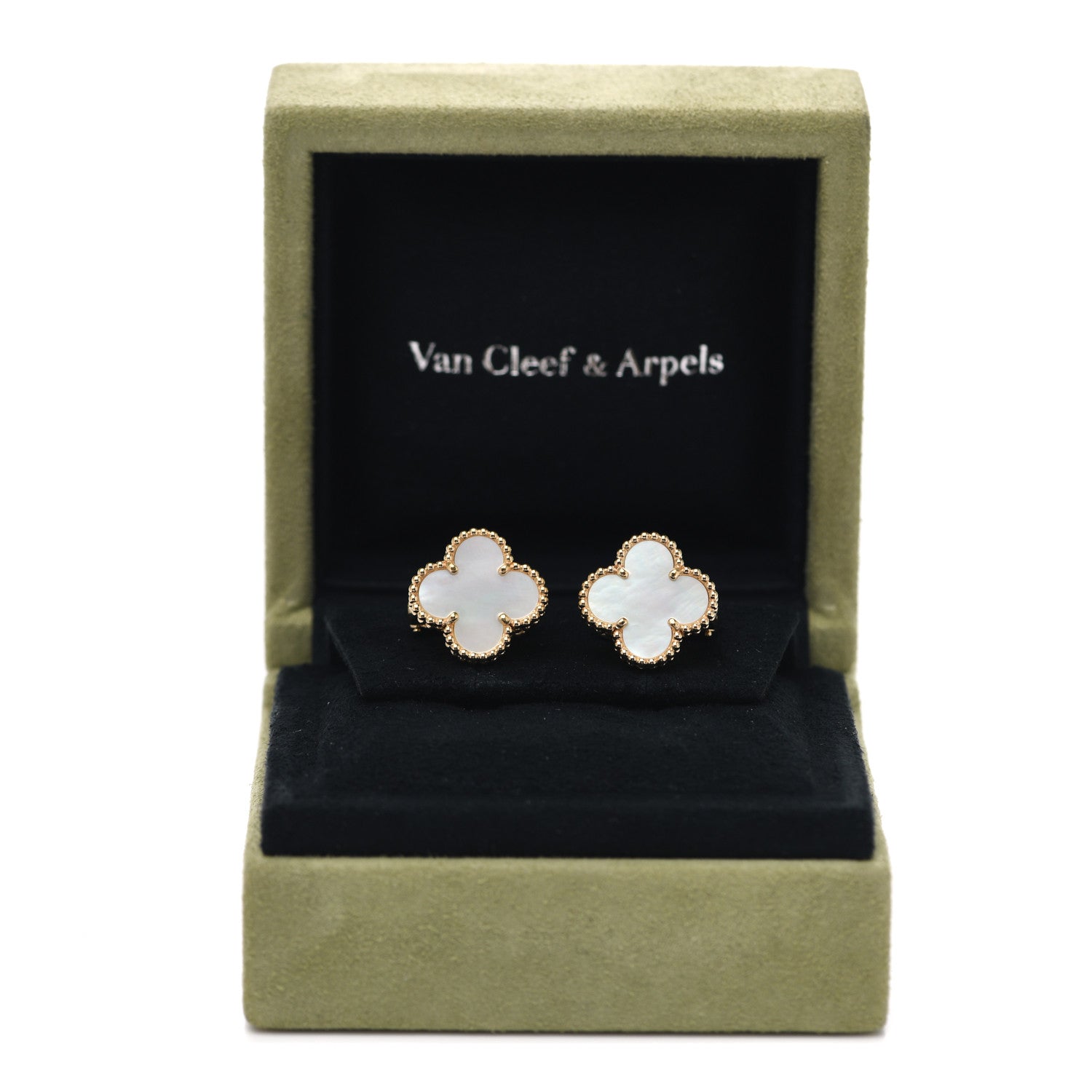 Van Cleef & Arpels 18K Yellow Gold Mother of Pearl Vintage Alhambra Earrings 6 of 6