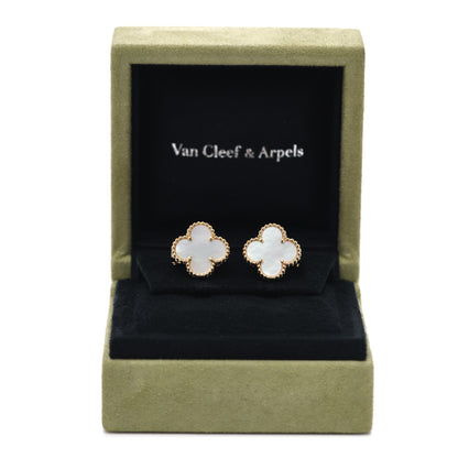 Van Cleef & Arpels 18K Yellow Gold Mother of Pearl Vintage Alhambra Earrings 6 of 6