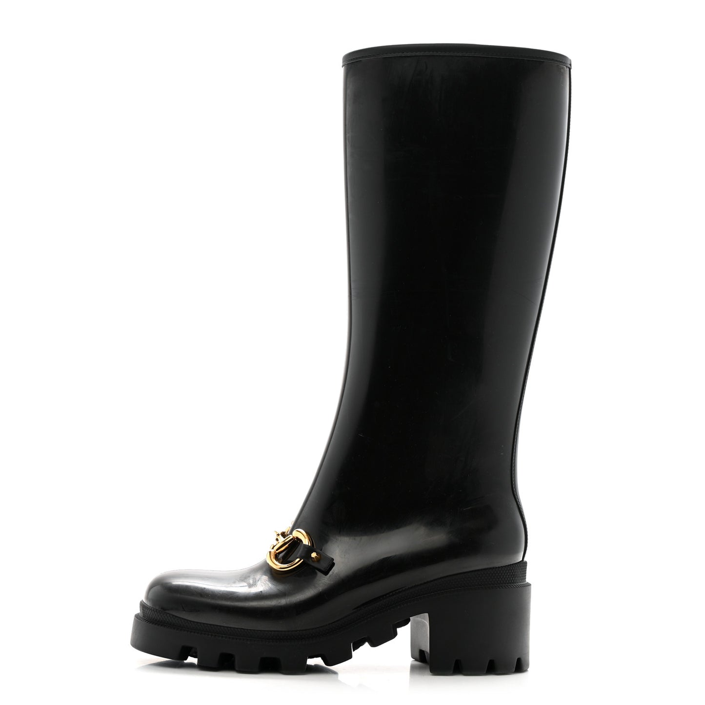 Rubber Horsebit Knee High Boots 39 Black