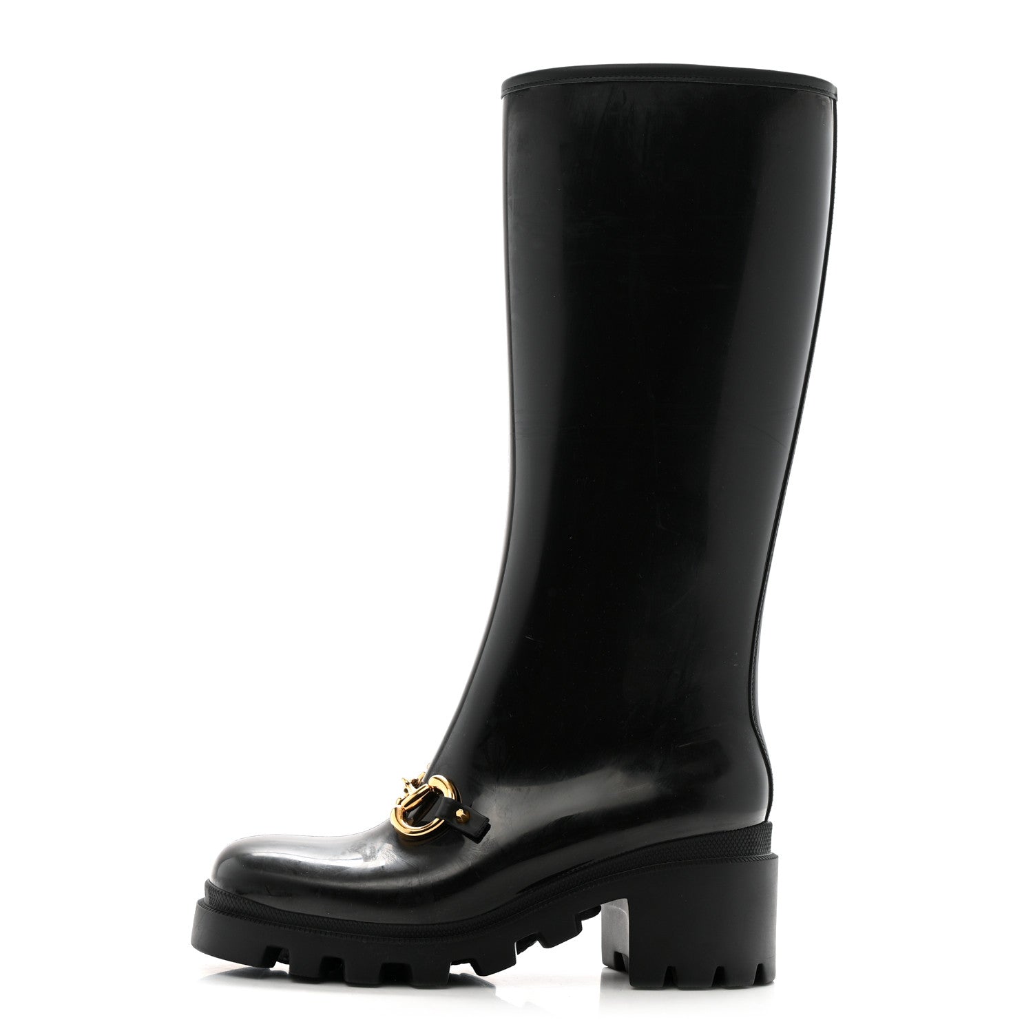 Gucci Rubber Horsebit Knee High Boots 39 Black 1 of 8