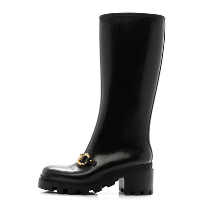 Gucci Rubber Horsebit Knee High Boots 39 Black 1 of 8