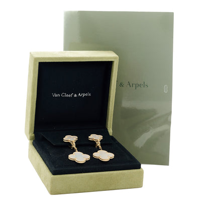 Van Cleef & Arpels 18K Yellow Gold Mother of Pearl 2 Motifs Magic Alhambra Earrings 5 of 5