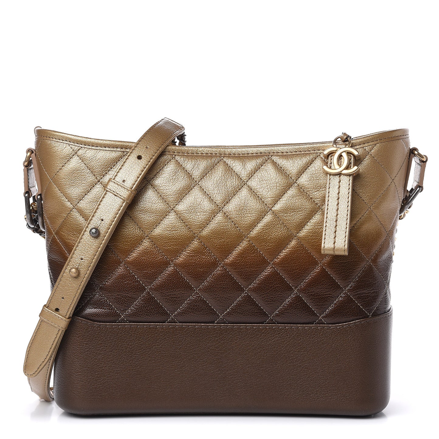 Metallic Goatskin Quilted Medium Gabrielle Hobo Dark Gold Bronze