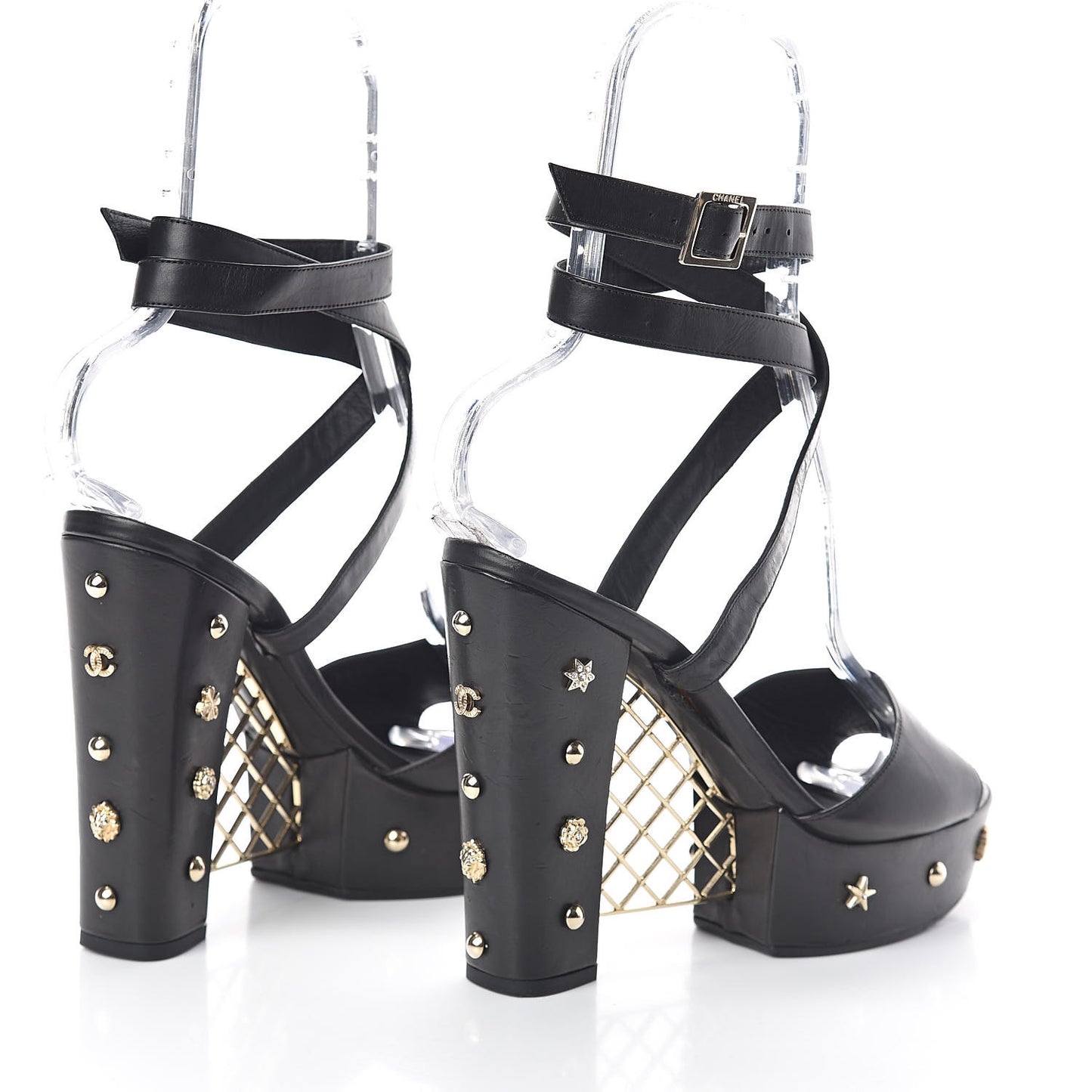 Calfskin Studded Platform Pumps 40 Black