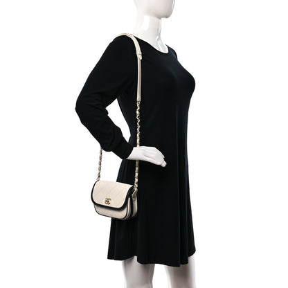 Chanel Caviar Quilted Mini Round Messenger Flap White Black 2 of 10