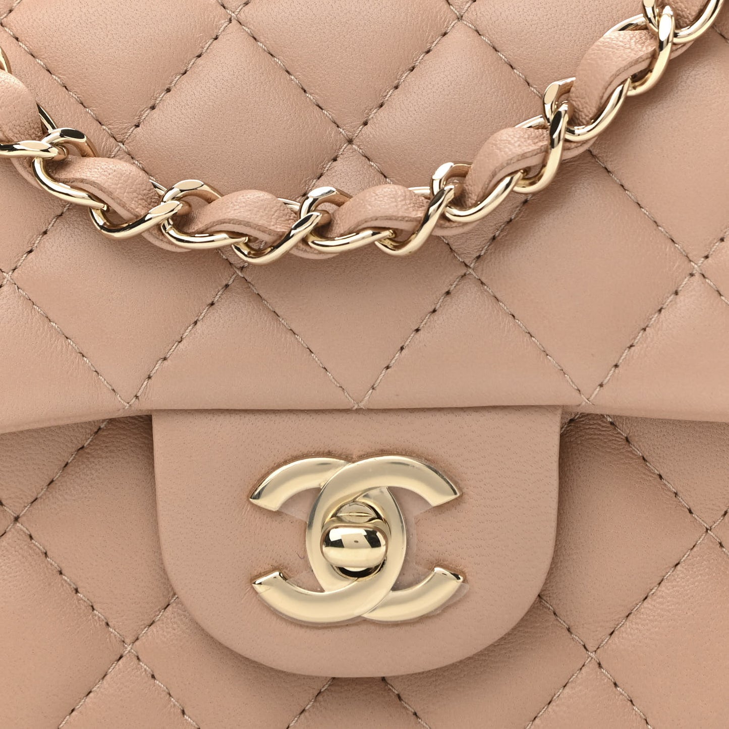 Lambskin Quilted Mini Rectangular Flap Beige