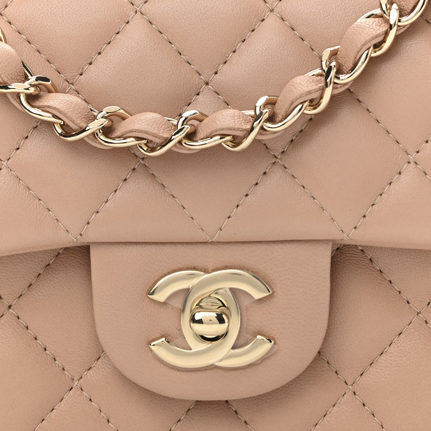 Chanel Lambskin Quilted Mini Rectangular Flap Beige 8 of 12