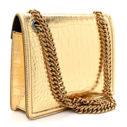 Dolce & Gabbana Metallic Calfskin Crocodile Embossed Mini Devotion Envelope Bag Gold 3 of 11