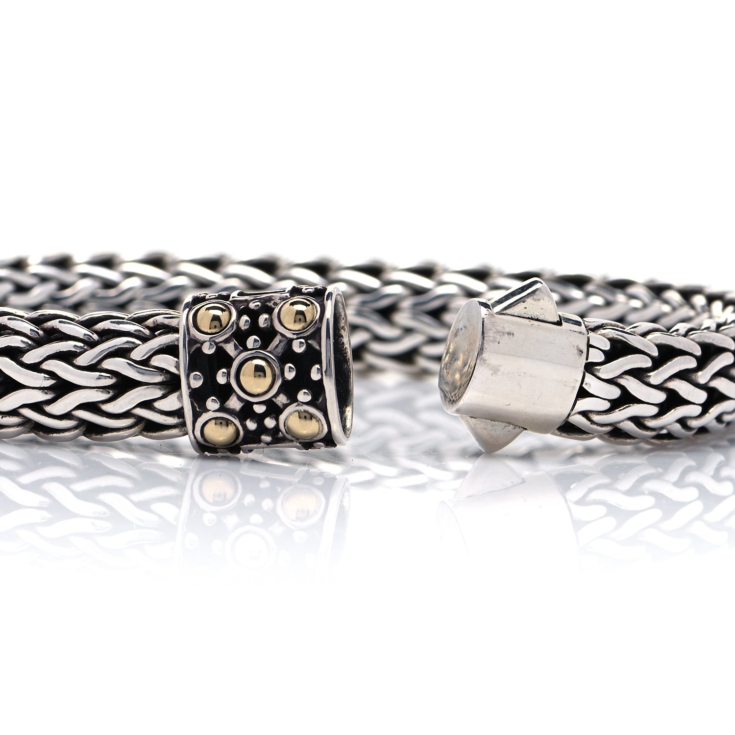 John Hardy Sterling Silver 18K Yellow Gold Medium Jaisalmer Dot Oval Chain Bracelet 6 of 7