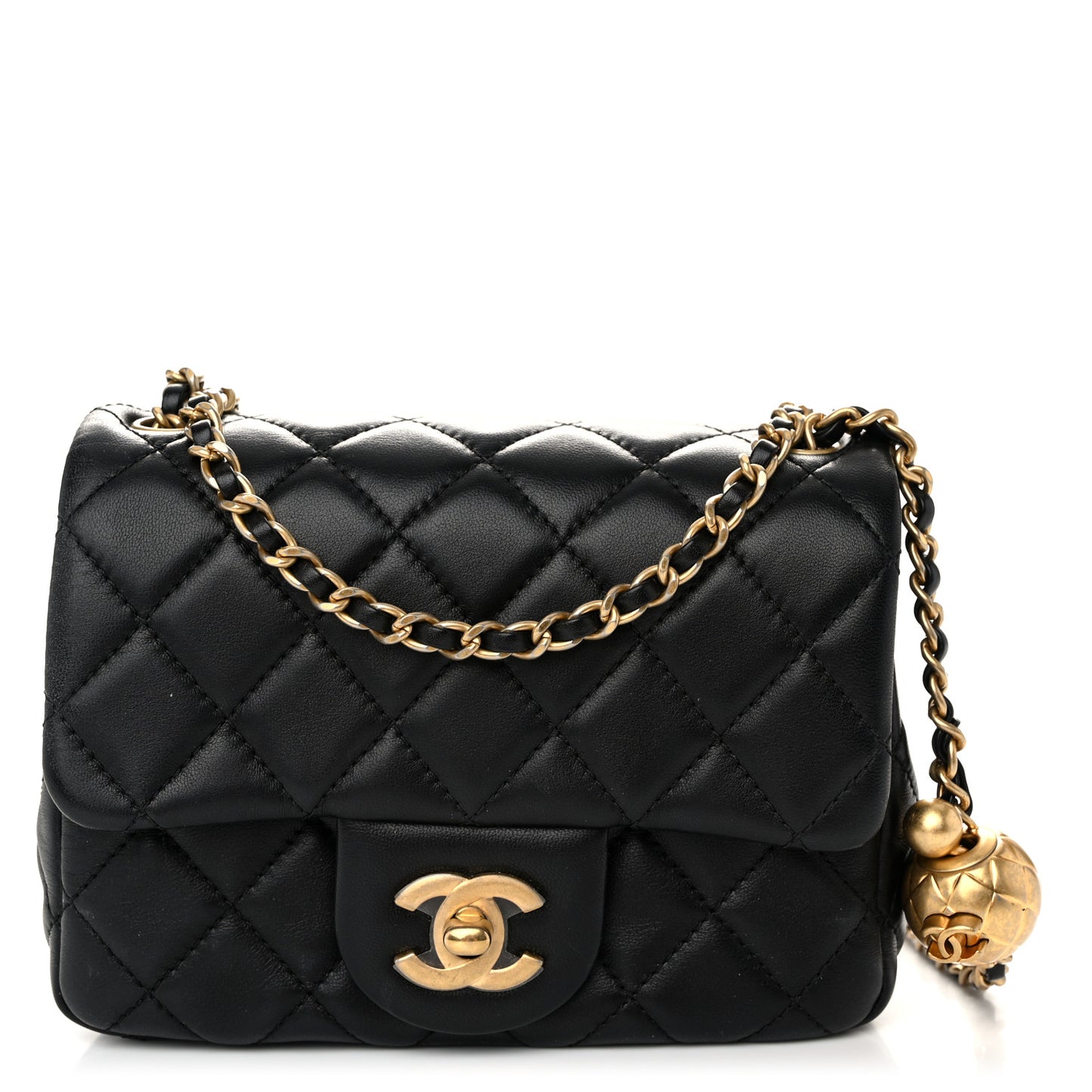 Lambskin Quilted Mini Pearl Crush Flap Black