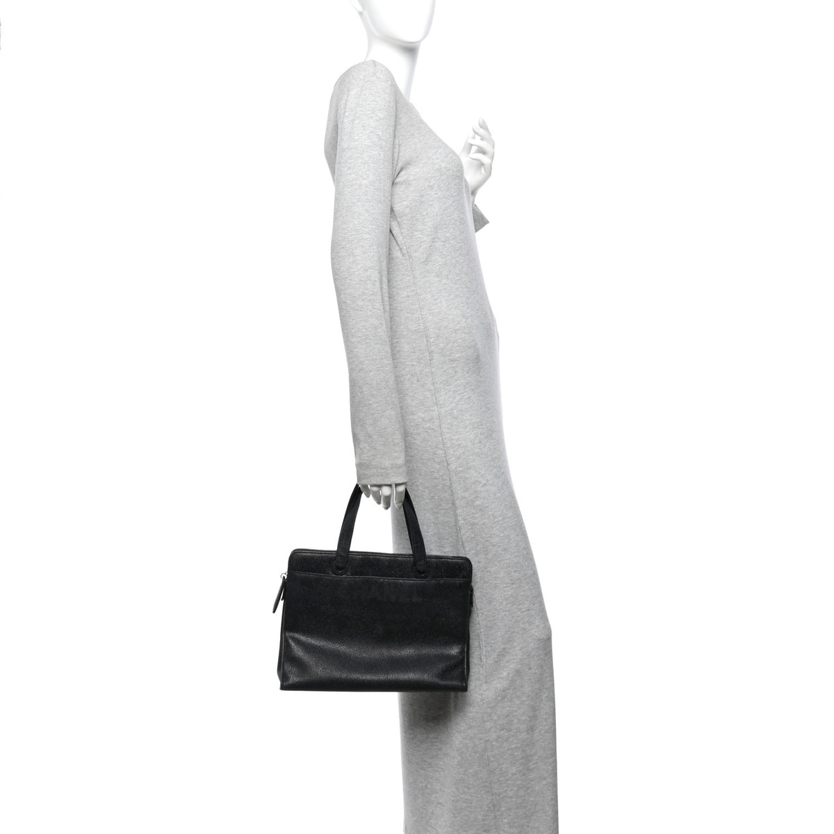 Chanel Caviar Embroidered Logo Shoulder Bag Black 2 of 11