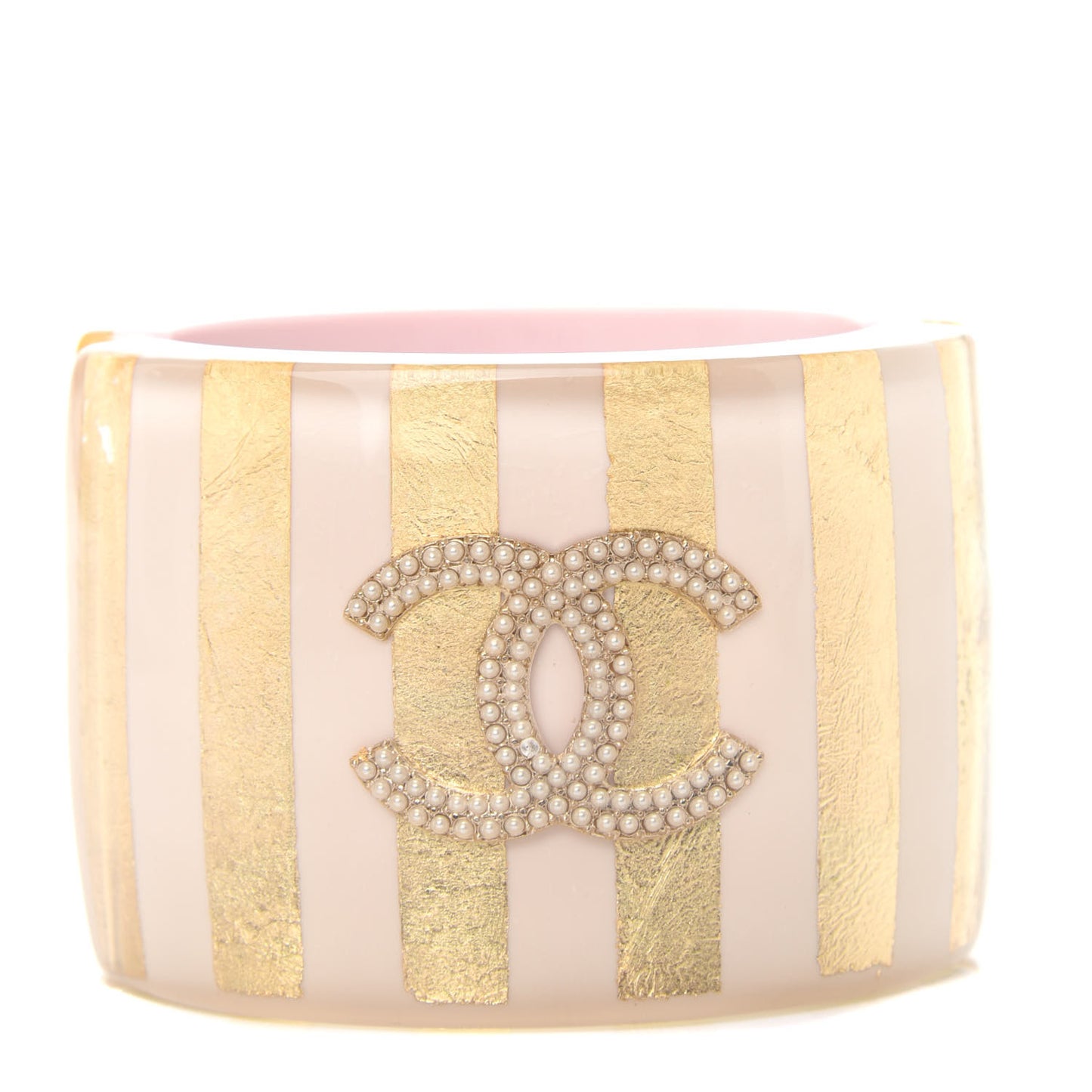 Resin Pearl Striped CC Cuff Gold