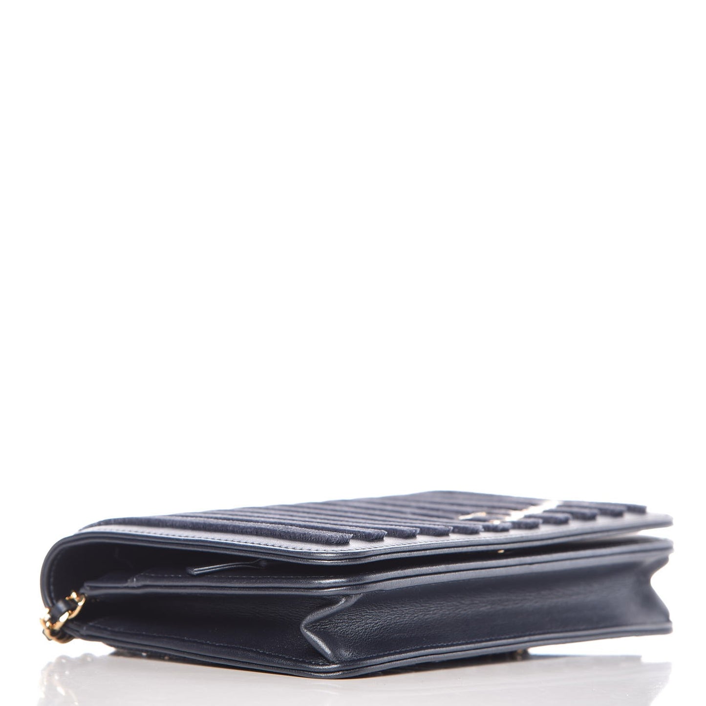 Lambskin Velvet Striped Wallet On Chain WOC Blue