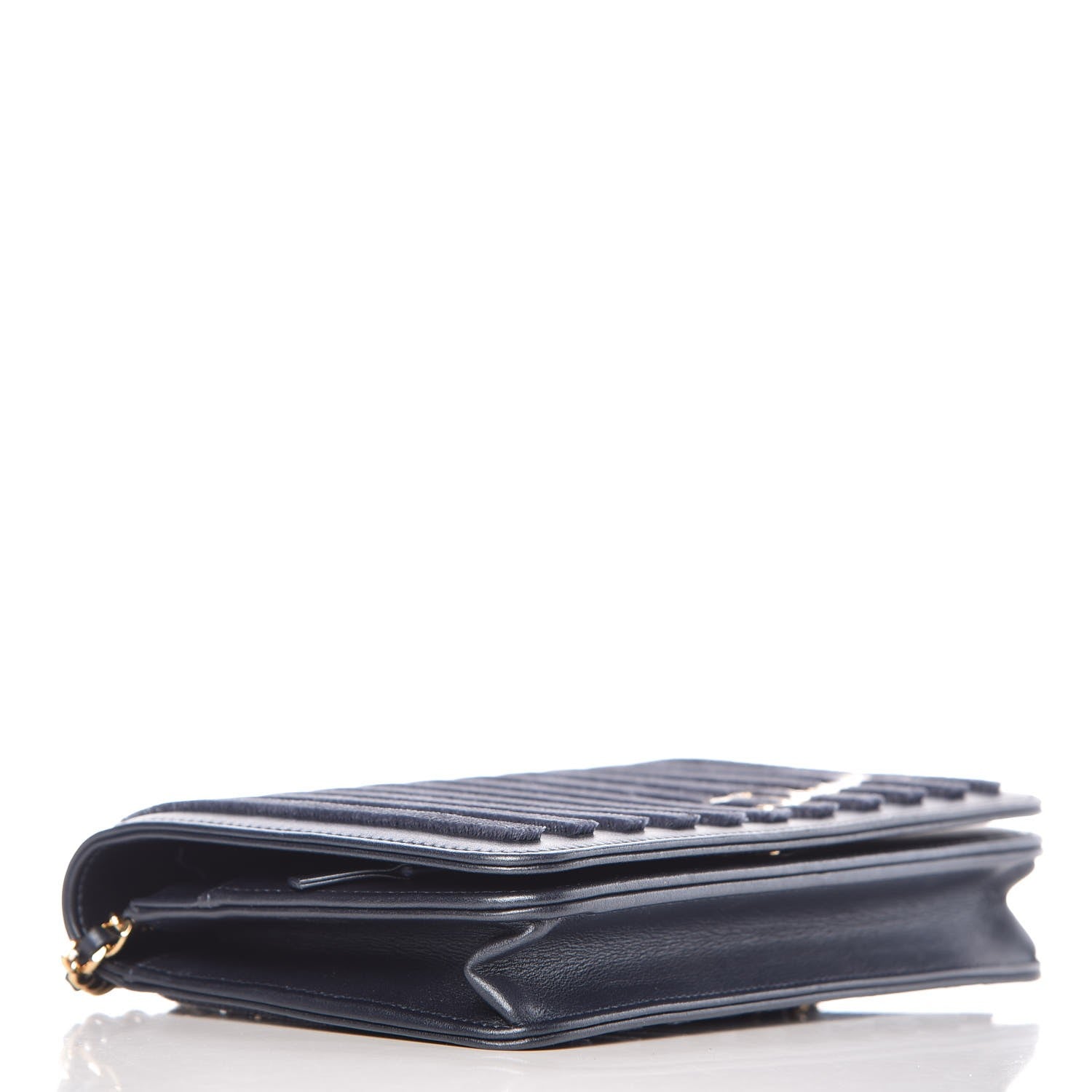 Chanel Lambskin Velvet Striped Wallet On Chain WOC Blue 4 of 9