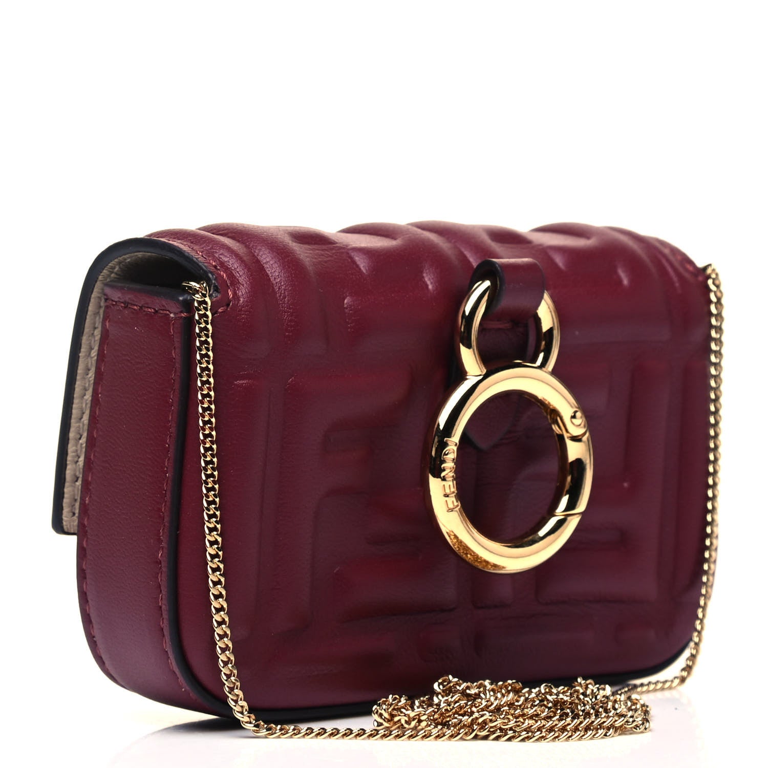 Fendi Nappa Matisse FF Embossed Nano Baguette Charm Barolo 2 of 7