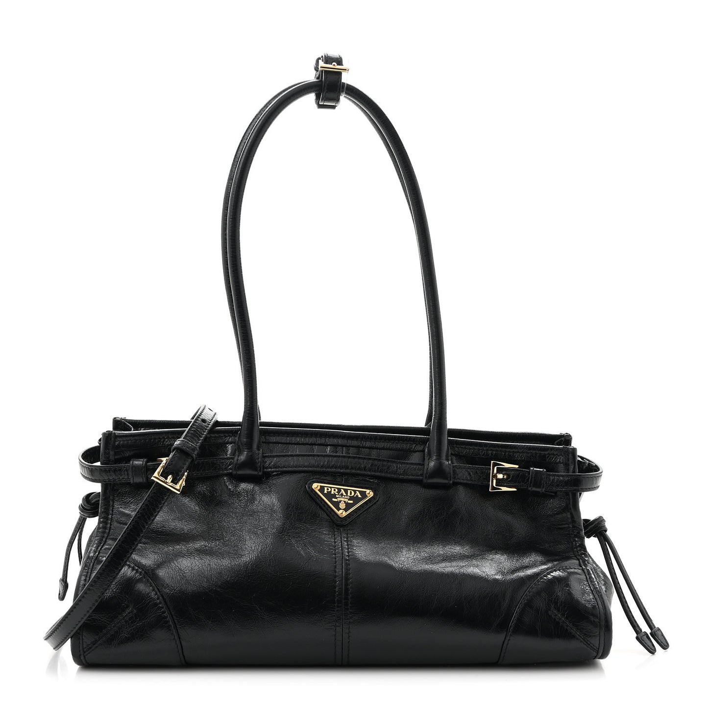 Glossy Calfskin Triangle Medium Bonnie Shoulder Bag Black