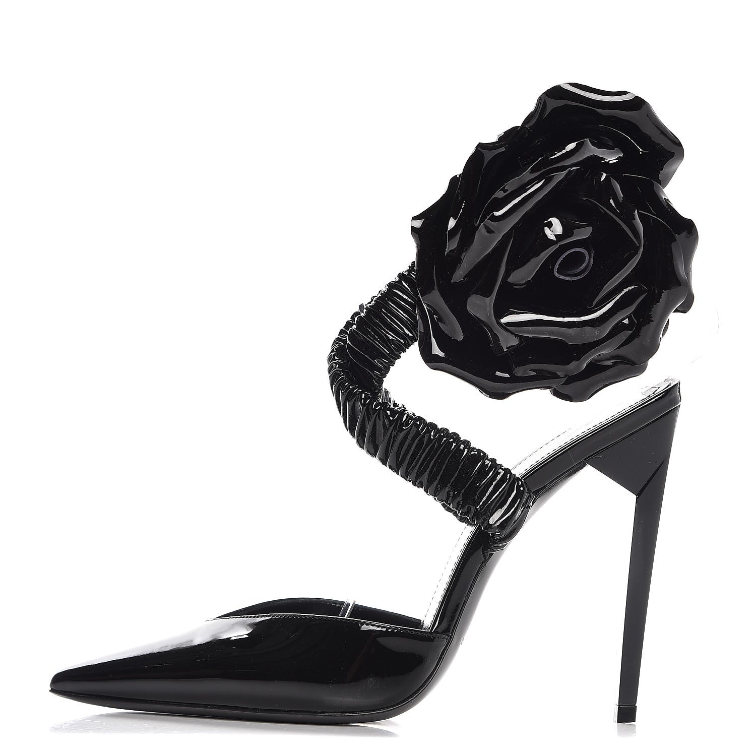 Saint Laurent Patent Freja 105 Flower Ankle Pumps 36 Black 1 of 12