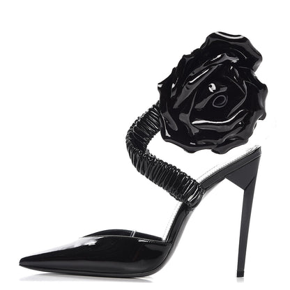 Saint Laurent Patent Freja 105 Flower Ankle Pumps 36 Black 1 of 12