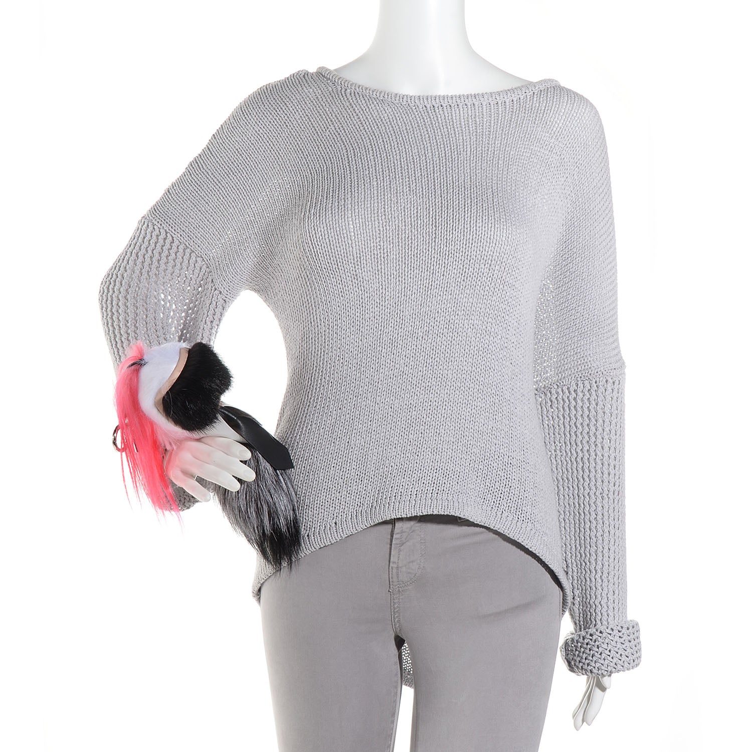Fendi Fox Mink Goat Fur Nappa Karlito Bag Charm Black White Rosa 2 of 4