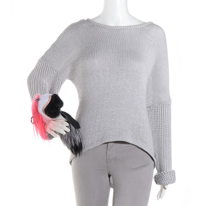 Fendi Fox Mink Goat Fur Nappa Karlito Bag Charm Black White Rosa 2 of 4