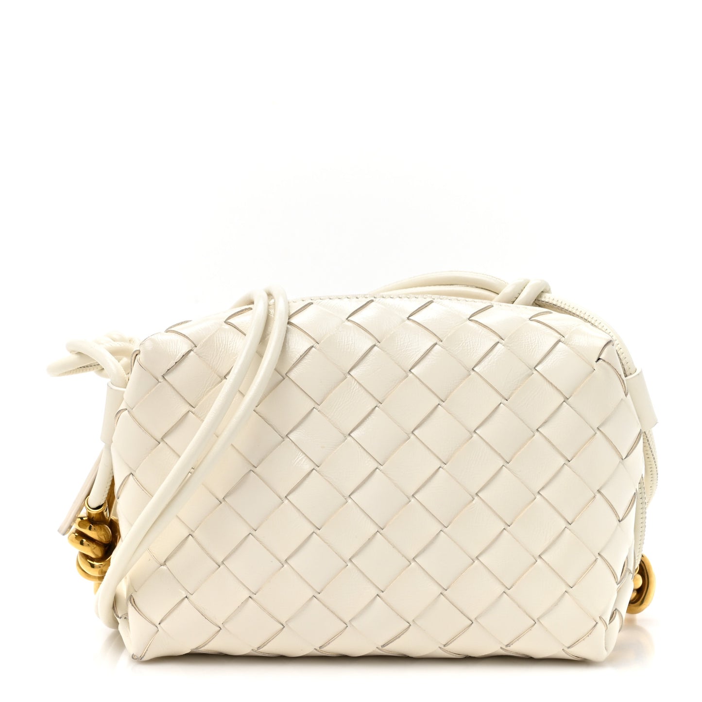 Polished Nappa Intrecciato Metal Knots Mini Loop Camera Bag Bone