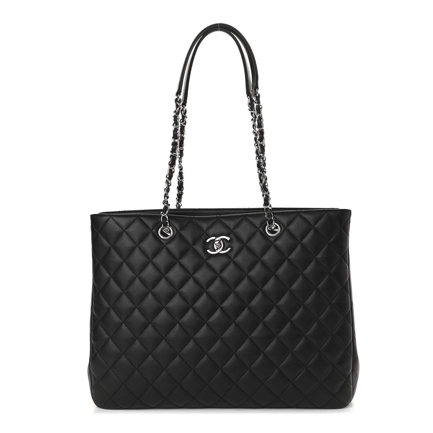 Caviar Quilted Large Turn Lock Shopping Tote Black