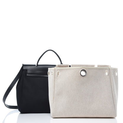 Hermes Toile Vache Calfskin Herbag 30 PM Black Natural 3 of 14