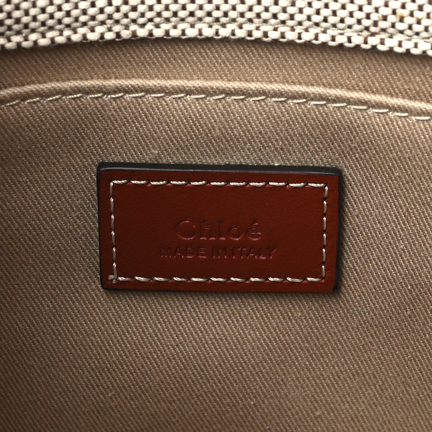 Chloe Cotton Calfskin Small Woody Ribbon Tote White Brown 6 of 10